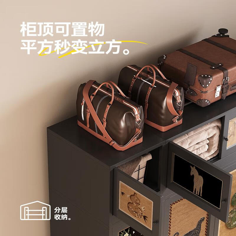 MEISD Mid-century style carbon steel wardrobe cabinet for home bedroom stainless aluminum metal wrought iron leather combination small apartment design 2Mx1.0Mx0.55M double door