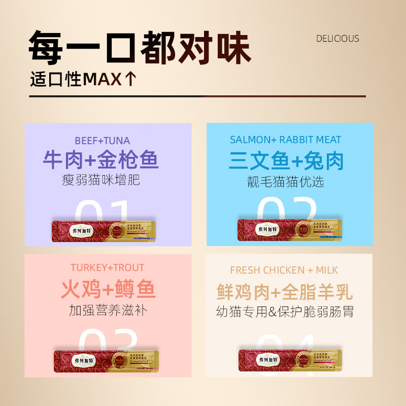 Fregate 96% high meat content staple food nutritional cat strips kitten wet food cat strips fresh meat chicken goat milk flavor 15g*50 pieces