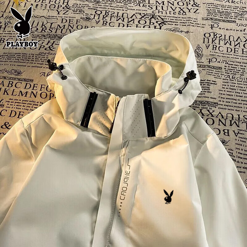 Playboy Brand Genuine Spring and Autumn New Jacket Men's Fashion Hooded Jacket Windbreaker Trendy Windproof Casual Jacket Black Liner Free Single Jacket Spring and Autumn Style XL Recommended 120-135 catties