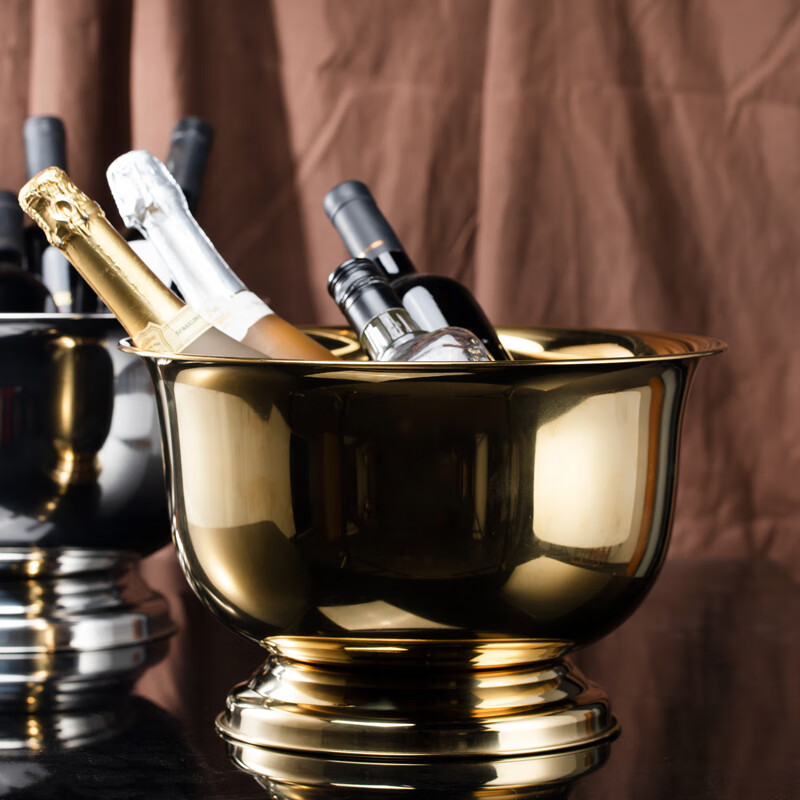 Half Sheng stainless steel champagne bucket European style new ice wine bucket outdoor champagne bucket bar club KTV soft decoration design golden champagne bucket/single