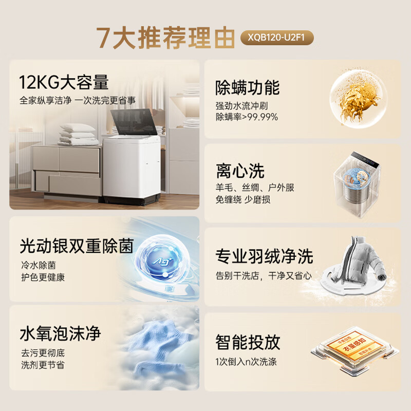 Panasonic No-Bend Pulsator Washing Machine 12KG Large Capacity Optical Silver Sterilizer Down Underwear Color Screen Touch Control Frequency Converter Direct Drive U2F1