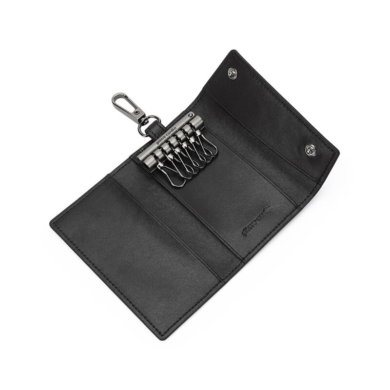 Pierre Cardin classic printed key bag car key bag waist hanging multi-functional household small bag unisex gift boyfriend PVC gray black 110*64*20 mm