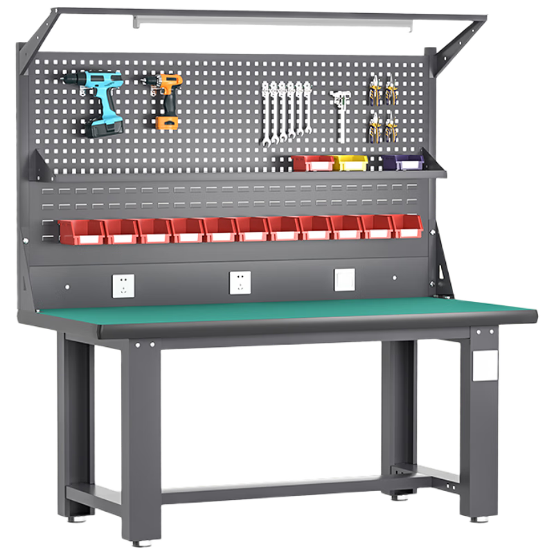 Baigang Heavy Duty Workbench Maintenance Table Factory Workshop Fitter Operation Table Assembly Line Packing Table Single Table + Double Hanging Board + Light Stand + Shed Board 1800*750*1820mm