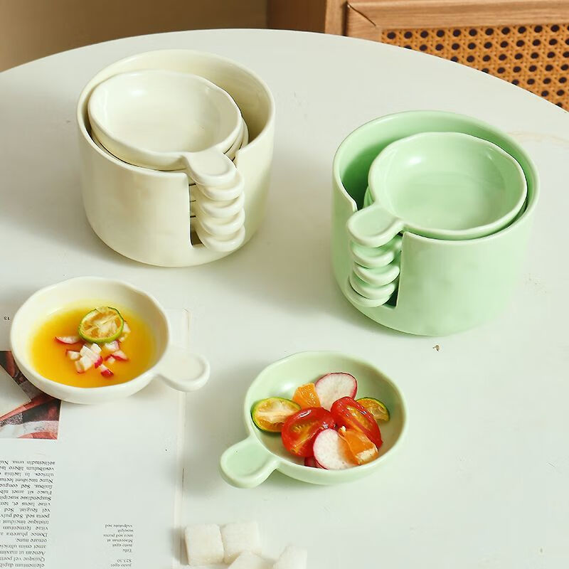 LZJV cream flavor dish with storage set can hold chopsticks, thickened high temperature resistant ceramic sauce dish, creative dipping sauce dish, high temperature fired cream yellow - 4 pieces