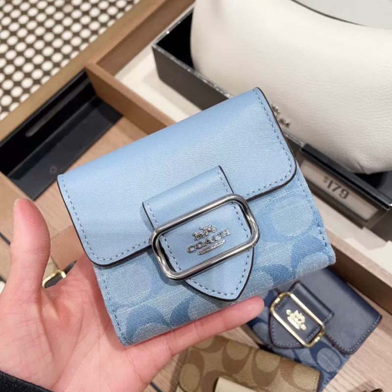 Coach Wallet Women's Wallet Snap Zipper Coin Wallet Genuine Leather Half-fold Card Holder Carriage C Buckle Brown and Light Brown New CW789