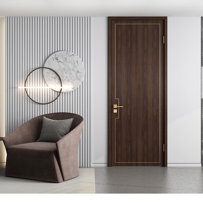 Mengtian Woodwork Bedroom Door Minimalist Water Painted Wood Door Customized Partition Concierge Door Jinghong 6P11 Interior Door Black Walnut Mocha Brown