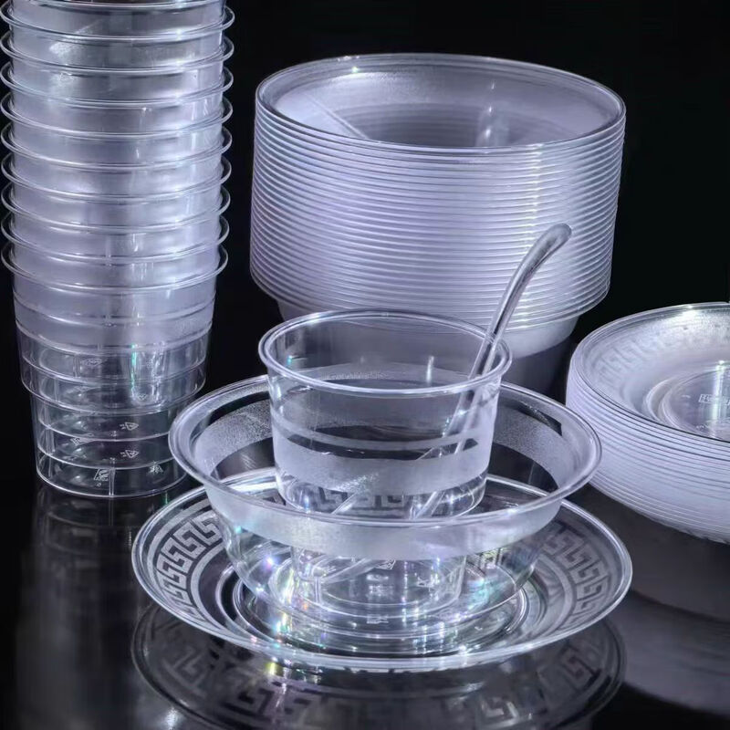 Disposable bowls, chopsticks, plates, cups and spoons set tableware thickened and hardened aviation environmental protection outdoor travel camping hotel banquet 20 sets free 20 pairs of disposable chopsticks