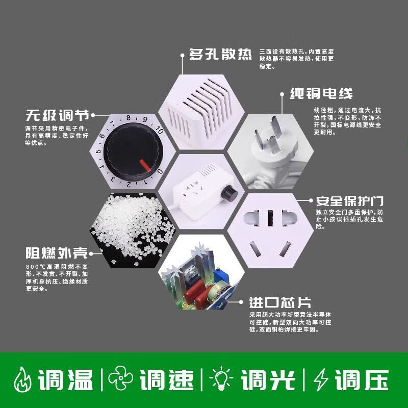 Gongtu 3000W high-power thyristor electronic voltage regulator motor fan electric drill variable speed speed regulator thermostat 220V white wired model (cable length 1.5 meters) supports 3000W