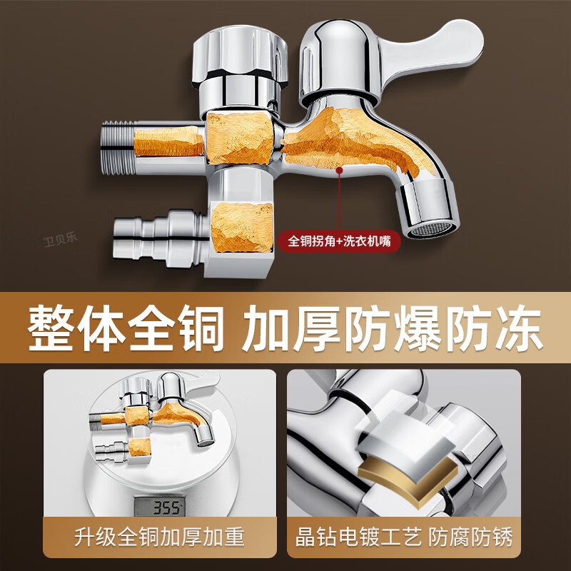 Panluo washing machine faucet, one in and two out, automatic water stop valve, double outlet, one point and two, household connector, special three-way with water stop, vertical opening | one in, two out | 4 points + mesh mouth