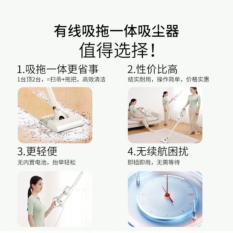 Haier Vacuum Cleaner Household Pet Mopping Dust Collector Small Light Sound Large Suction High Power Light Body Vacuum Cleaner Wet Mopping Mopping Floor Suction Mopping Integrated HZG-Q29W New Year Gift