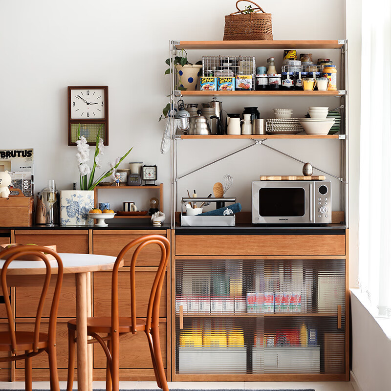 Fu Sheng Ji Fu Sheng Ji/sideboard wall-mounted solid wood stainless steel cabinet living room wine cabinet multi-functional storage cabinet extremely narrow 60cm storage cabinet/obsidian black