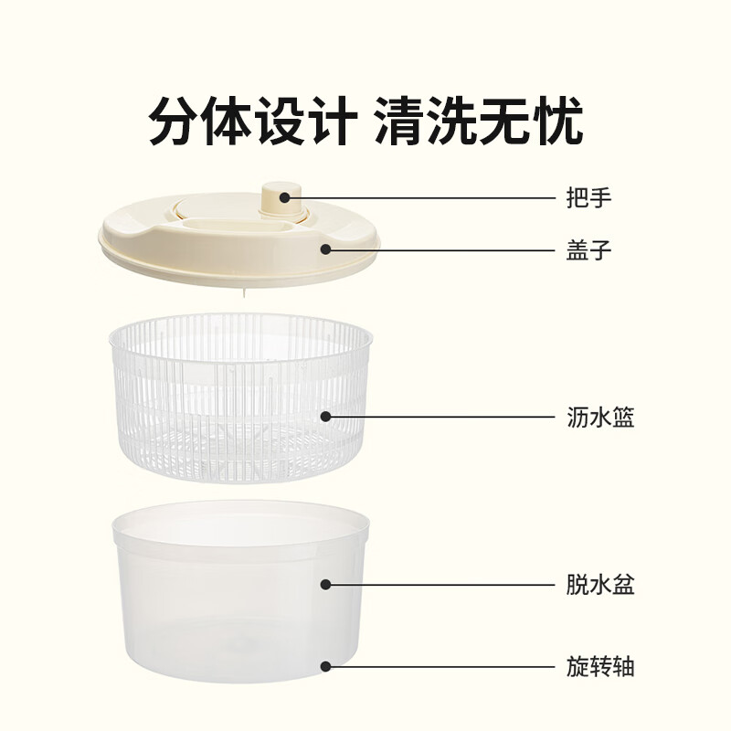 Modern housewife vegetable dehydrator household manual salad spinner vegetable basket kitchen spin dryer vegetable washing and draining artifact vegetable dehydrator - cream white