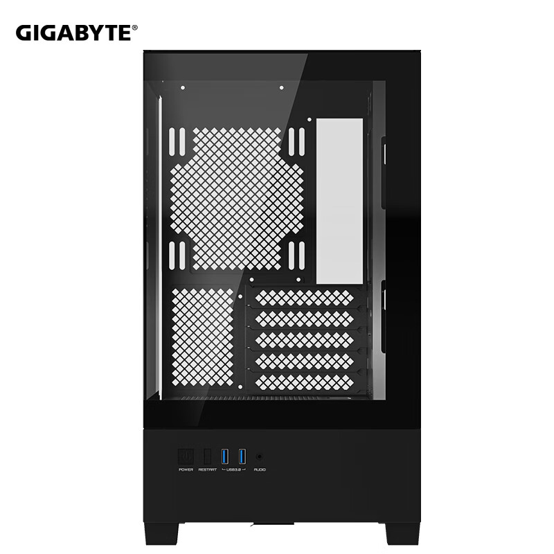 Quasi-new product GIGABYTE C201G panoramic upper and lower compartment chassis, blackened tempered glass side transparent, compatible with top 360/side 240 water cooling, quick-release dust filter, black M-ATX
