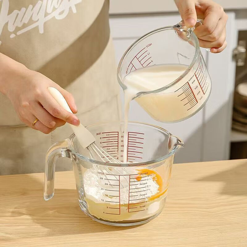LZJV large-capacity glass measuring cup with graduated handle milliliter meter household temperature-resistant kitchen milk baking egg bowl 500ml-egg flower 1 piece