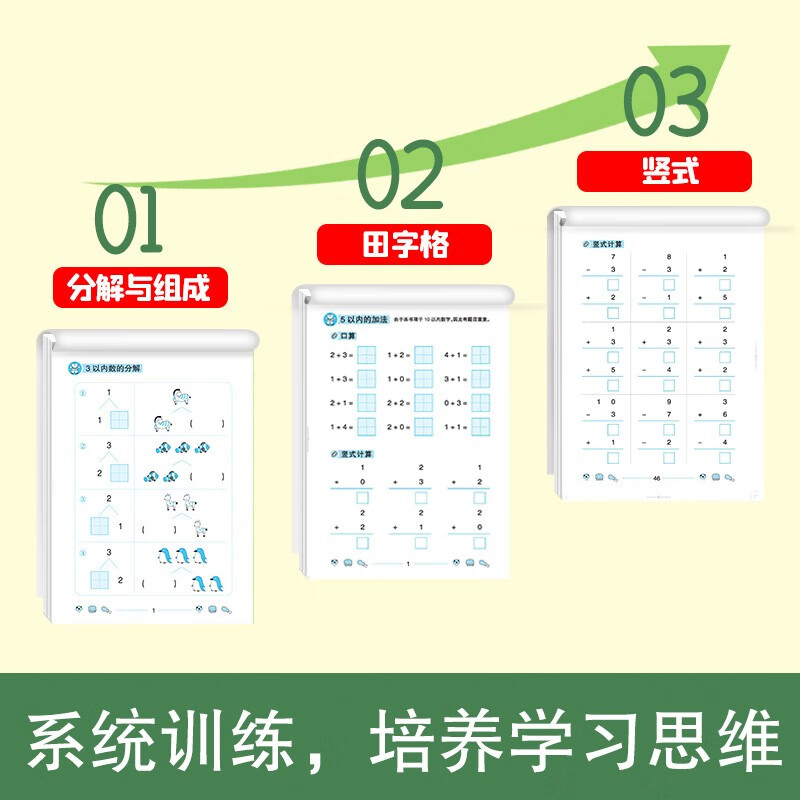 2 volumes of Preschool Training for One Day, decomposition within 10 + addition and subtraction within 10 grid, preparation for first grade, transition from kindergarten to primary school, transition from kindergarten to primary school