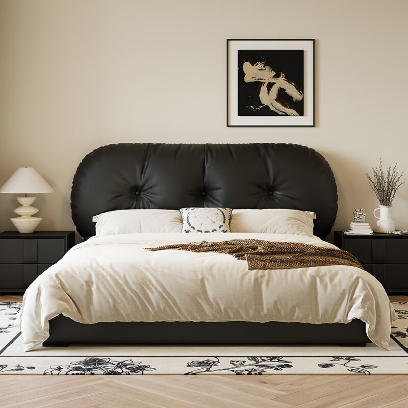 French retro style simple master bedroom side-by-side bed 1.8m x 2m small apartment double bed storage leather bed French leather bed delivered to home 1.5*2.0m frame structure