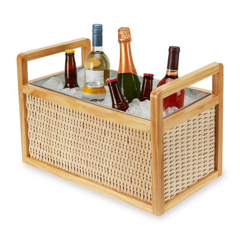 Twine Rattan and Wood Cooling Basket Beverage Cooling Ice Bucket