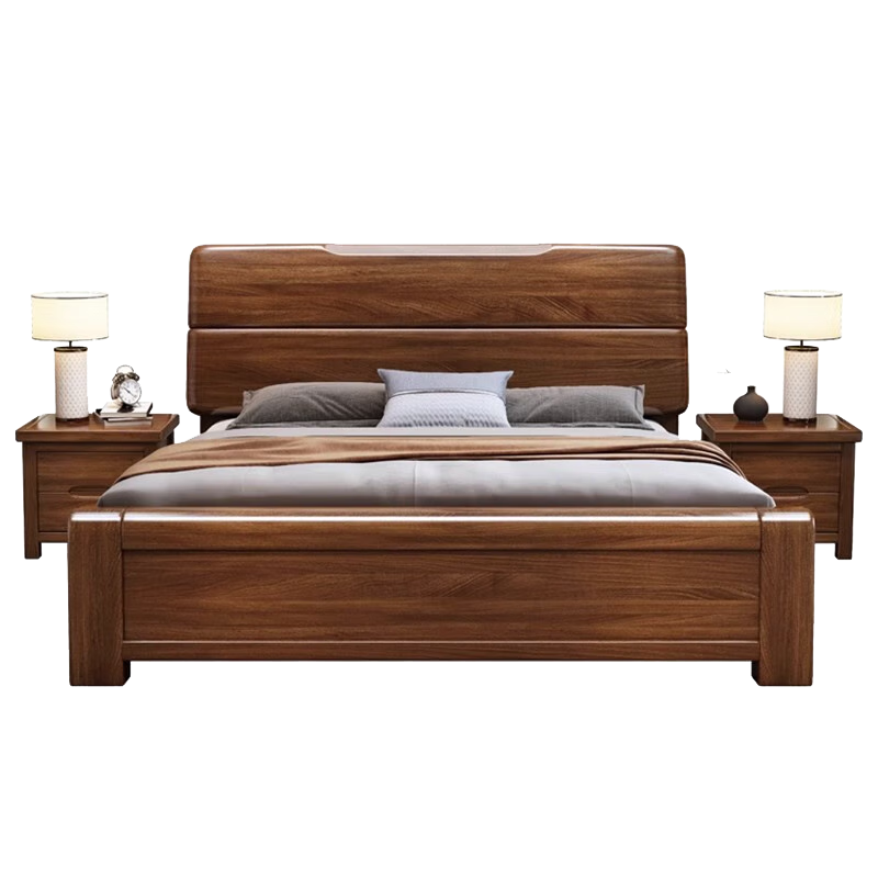 Youkaji walnut Chinese solid wood bed 1.8mx2m master bedroom double bed storage bed 1922 1.8m frame