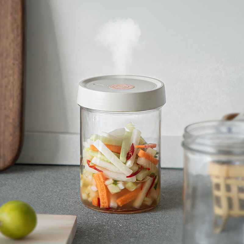 Frost Mountain glass pickling jar automatic exhaust bottle household pickle jar Japanese plum pickle overnight pickle jar set pickle jar + glass heavy stone