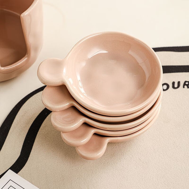 LZJV cream flavor dish with storage set can hold chopsticks, thickened high temperature resistant ceramic sauce dish, creative dipping sauce dish, high temperature fired cream yellow - 4 pieces