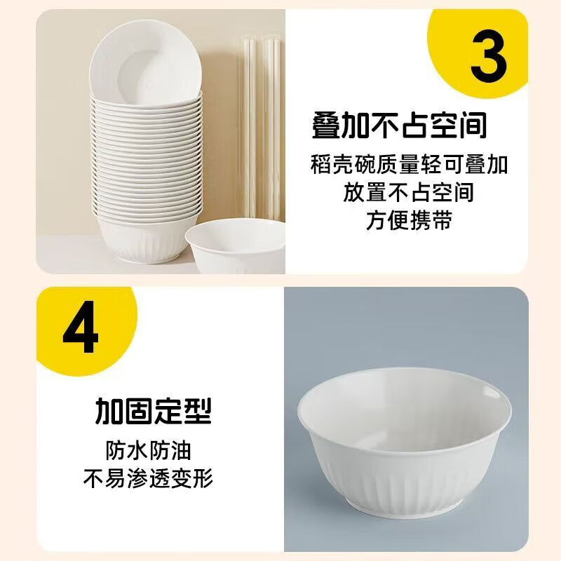 Disposable rice husk tableware set, biodegradable tableware, cups, plates and spoons, thickened, no-wash, party picnic, white rice husk spoons, 50 pieces