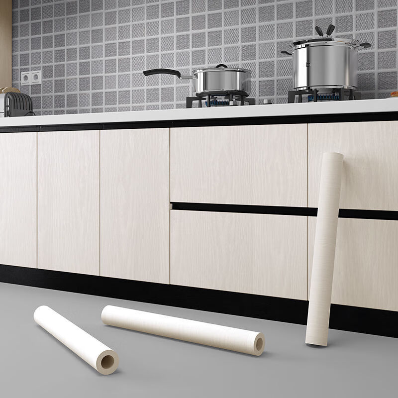 Meikejie imitation wood grain waterproof thickened cabinet renovation and color change ugly stickers furniture cabinet kitchen anti-oil stain self-adhesive film imitation wood grain light gray 5 meters X 80 cm