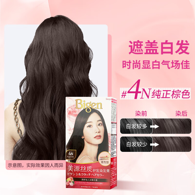 Bigen Silk Hair Color Cream 80g (Pure Brown 4N) Plant Extract, Elegant Fragrance