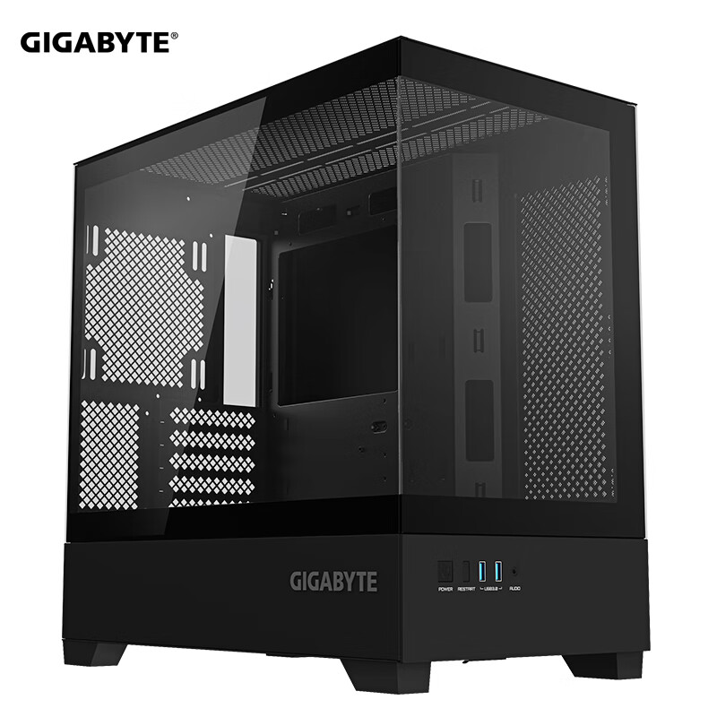 Quasi-new product GIGABYTE C201G panoramic upper and lower compartment chassis, blackened tempered glass side transparent, compatible with top 360/side 240 water cooling, quick-release dust filter, black M-ATX