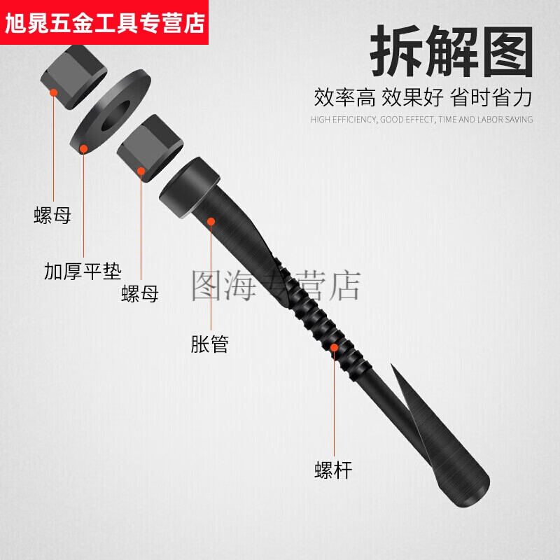 Shantou Lincun repeatedly uses water drill expansion screws. The water drill rig bracket is fixed with removable and reusable internal expansion screw bolts. 160MM flat mouth expansion screws.