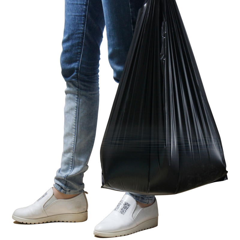 Yueda Jieli vest-type garbage bag, convenient home office storage bag, classified plastic bag, small and medium-sized cleaning bag, thickened and leak-proof, vest (32+13)*55cm black, one handful, 100 pieces