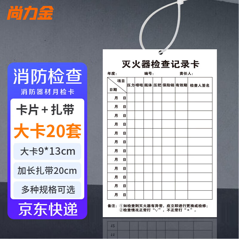Shanglijin Fire Extinguisher Inspection Record Card Fire Equipment Inspection Card Point Inspection Card Monthly Inspection Card Double-sided (card + tie) 13*9cm (20 sets)