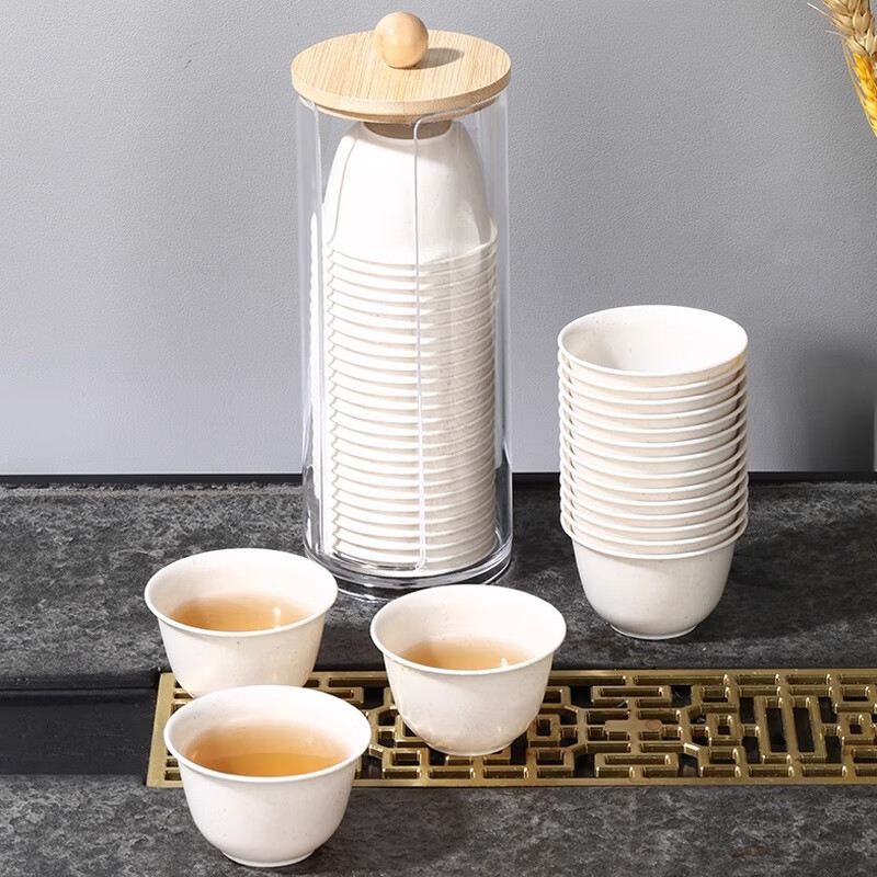 Gata Disposable Tea Cup Rice Husk Kung Fu Tea Cup Thickened Small Cup Home Travel Tea Drinking Portable Tea Set Water Cup 200 Pack + Storage Rack