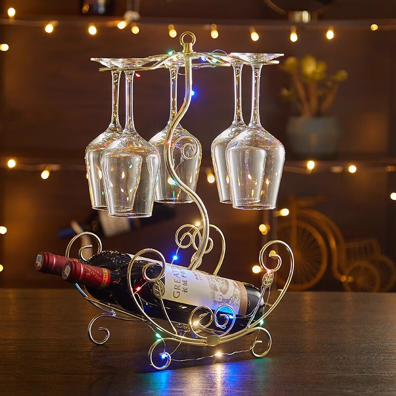 Creative red wine rack, household wine bottle rack, upside-down red wine glass rack, European-style wine cabinet ornaments, wine rack, flower boat wine rack - Tuhao Gold (40 high without cup)