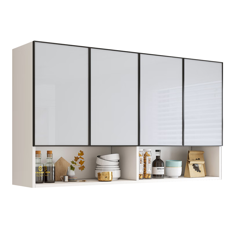 Fat Donglai same style kitchen cabinet aluminum alloy kitchen wall cabinet wall cabinet space aluminum wall storage cabinet balcony bathroom two doors 60*30*60 ecological board white cabinet + space