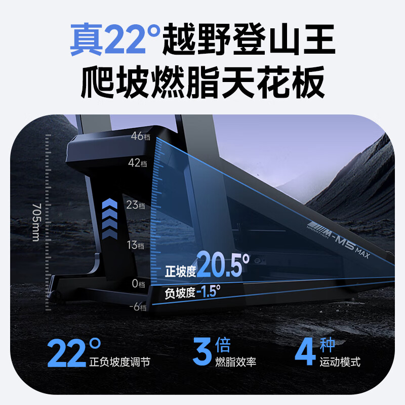 YPOO Marathon Treadmill for Home Use with Climbing High-End Gym Shock Absorption Intelligent Sports Equipment M5 MAX Marathon Ultra Mountaineering Edition-21.5-inch Color Screen/22 All-Terrain Large Slope