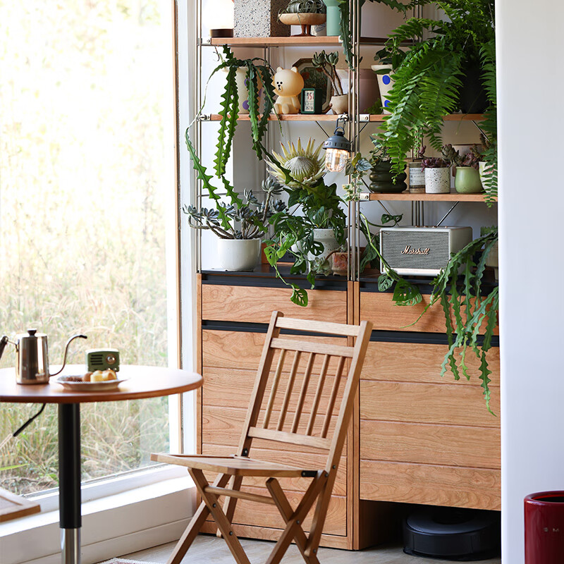 Fu Sheng Ji Fu Sheng Ji/sideboard wall-mounted solid wood stainless steel cabinet living room wine cabinet multi-functional storage cabinet extremely narrow 60cm storage cabinet/obsidian black