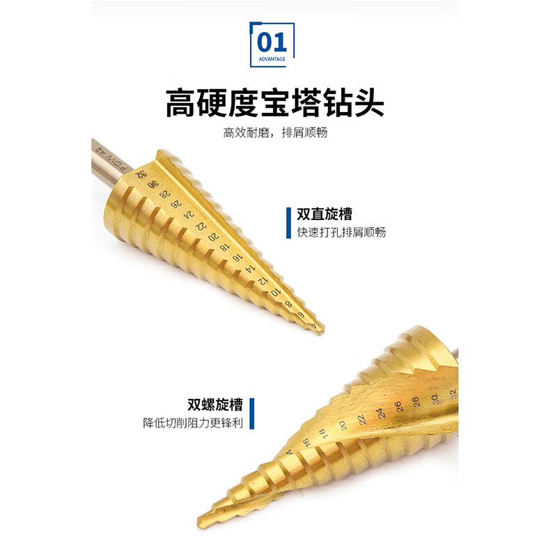 Fang Dawang 6542 Spiral Groove Pagoda Step Drill 4-20mm Triangular Handle Electric Drill Metal Wood Drilling Expansion Burr