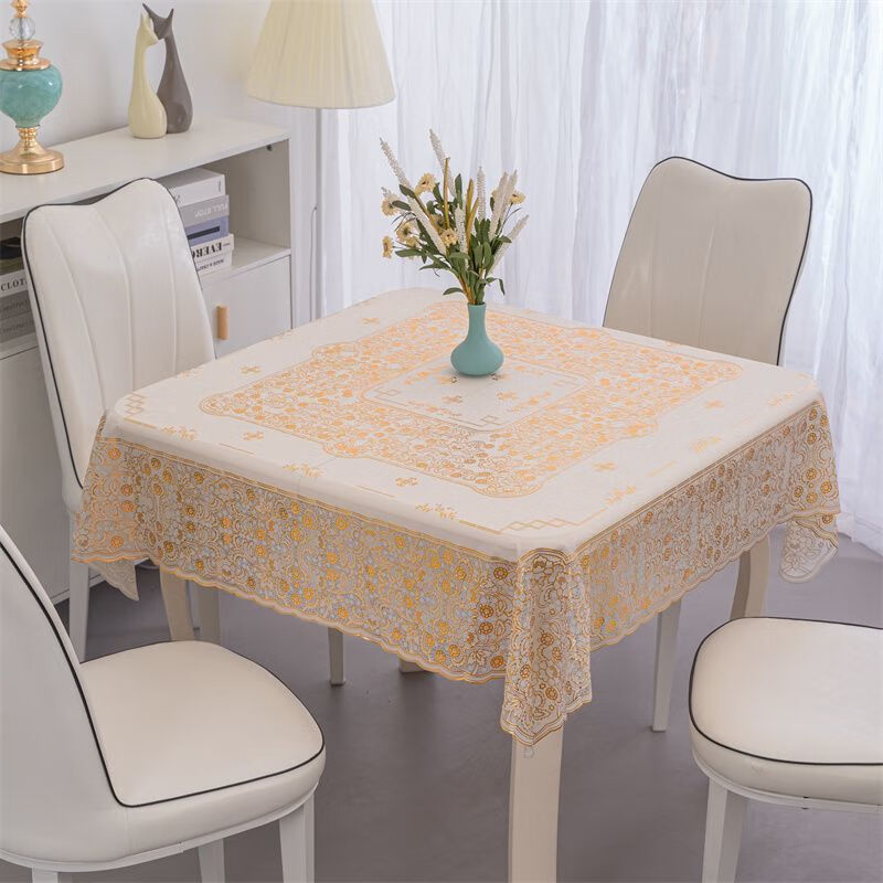 Ye Yu waterproof, anti-scalding, no-wash square European style PVC tablecloth, 10 silver, 132*132CM (tablecloth size)
