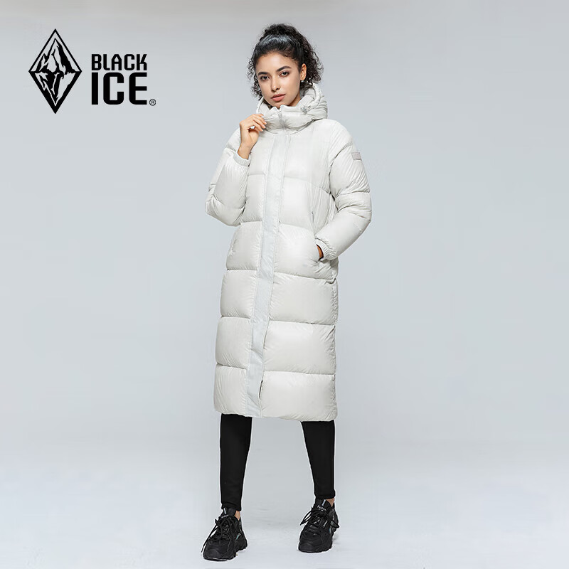 Black Ice Clearance Autumn and Winter Women's Knee-length Duck Down Hooded Lightweight Warm Windproof Down Jacket FAF8961 Off-White M