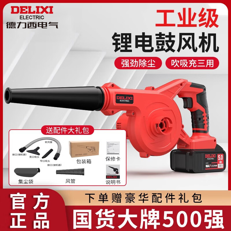 Delixi Lithium Electric Blower Small Household Dust Blower High Power Snow Blower Rechargeable Industrial Hair Dryer Wireless Dust Collector Lithium Electric Hair Dryer 4.0 Two Batteries + Inflatable Dust Collector Set