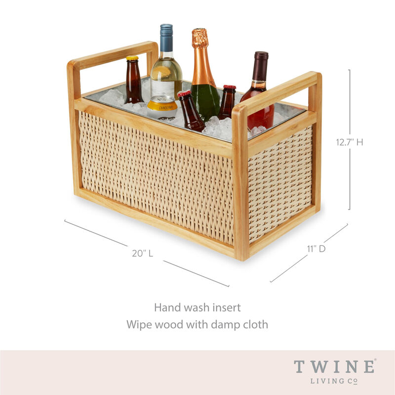 Twine Rattan and Wood Cooling Basket Beverage Cooling Ice Bucket