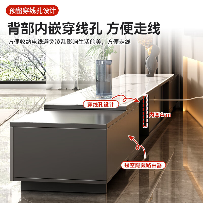 Mushun light luxury coffee table TV cabinet modern simple home living room storage cabinet small apartment retractable TV cabinet combination retractable coffee table 1.1-1.8 meters light luxury gray