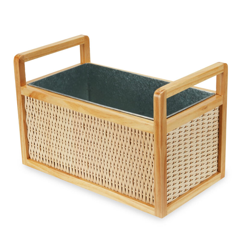 Twine Rattan and Wood Cooling Basket Beverage Cooling Ice Bucket