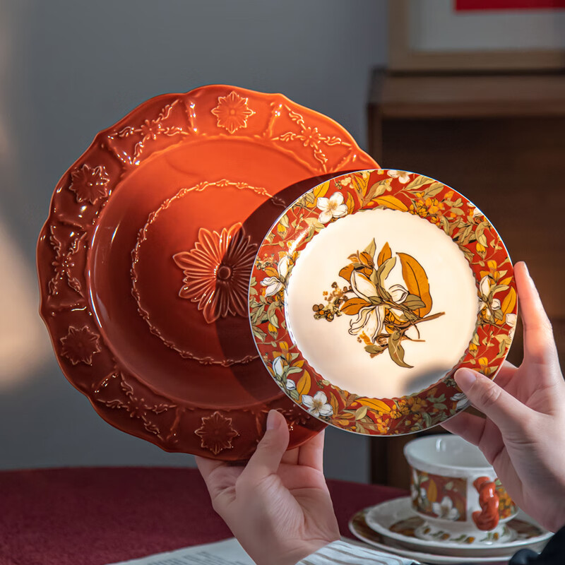 SUCCOHOMEWARE Retro Gardenia Tableware Set Gift Box French Embossed Ceramic Bowl and Plate Set Wedding Gift Moving House Food for 2 + Gift Box Sydney Paper (JD Logistics) Fast delivery to the next day