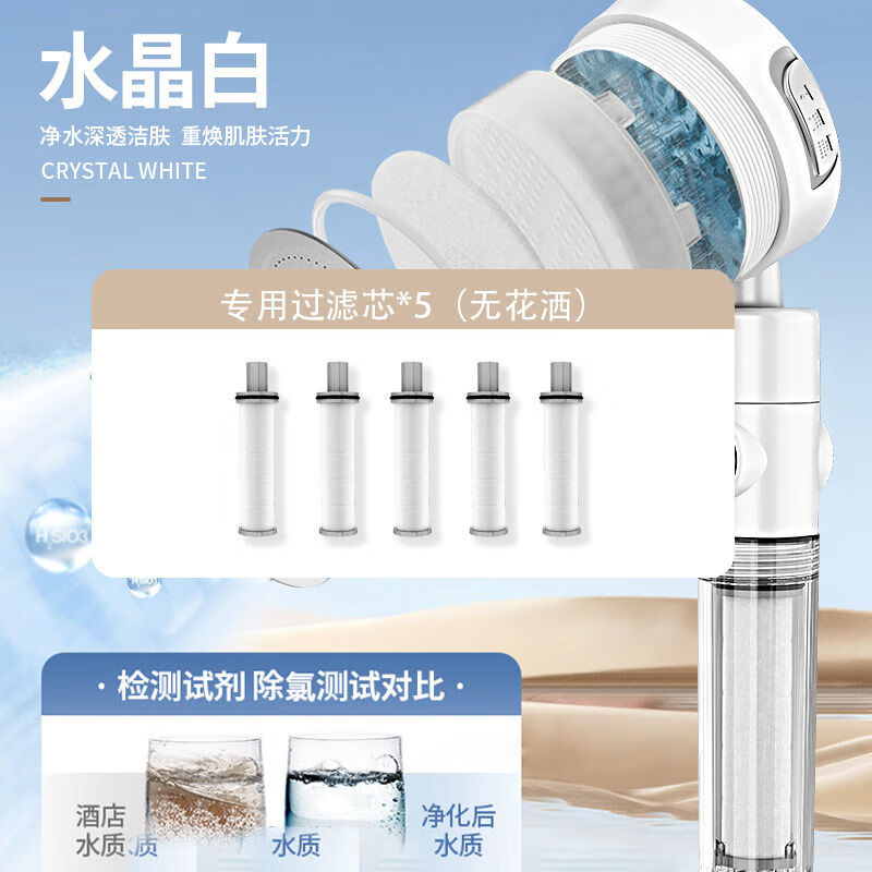 Muge Supercharged Shower Nozzle Adjustment Travel Portable High-Pressure Shower Supercharged Dual Filter Yuba Bathroom Nozzle Crystal White Strong Filtration Three-speed Supercharged Large Flow Supercharged Filtered Shower + Filter Core*3