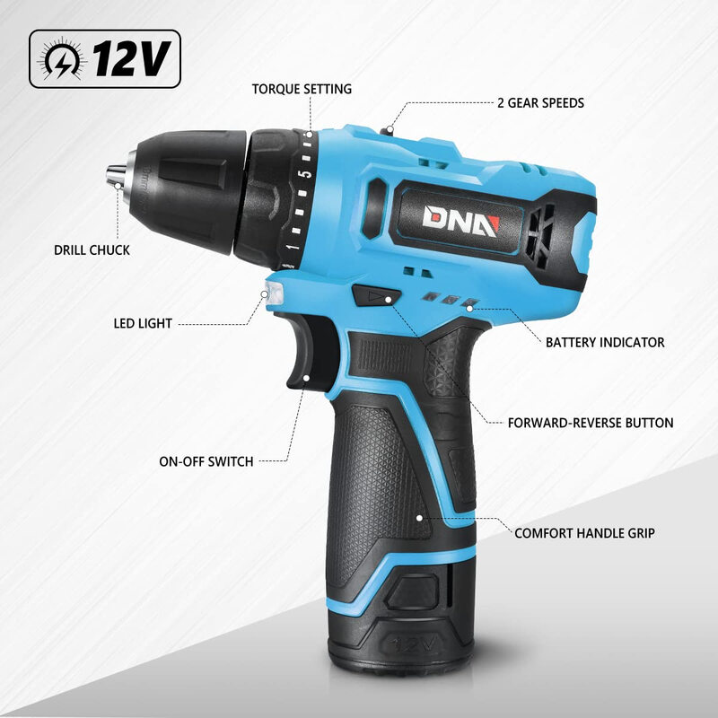 DNA MOTORING 12V 1300mAh lithium battery cordless drill power tool set