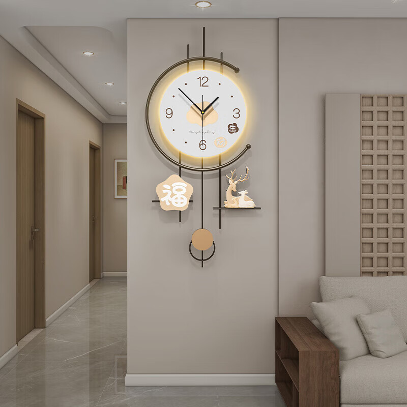 Yunya modern living room decoration clock wall clock 2025 new high-end atmospheric simple creative clock wall hanging watch art Fu Lu Sheng Cai 68cm*32cm