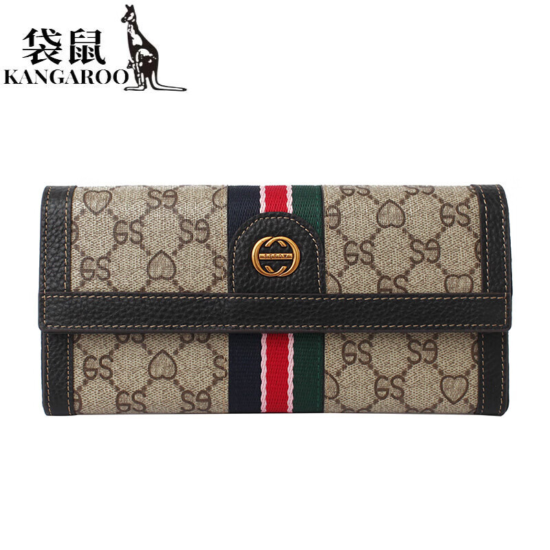 Kangaroo (KANGAROO) luxury (chi) long hand wallet women's soft cowhide large capacity wallet for mobile phone multi-function card holder trendy gray