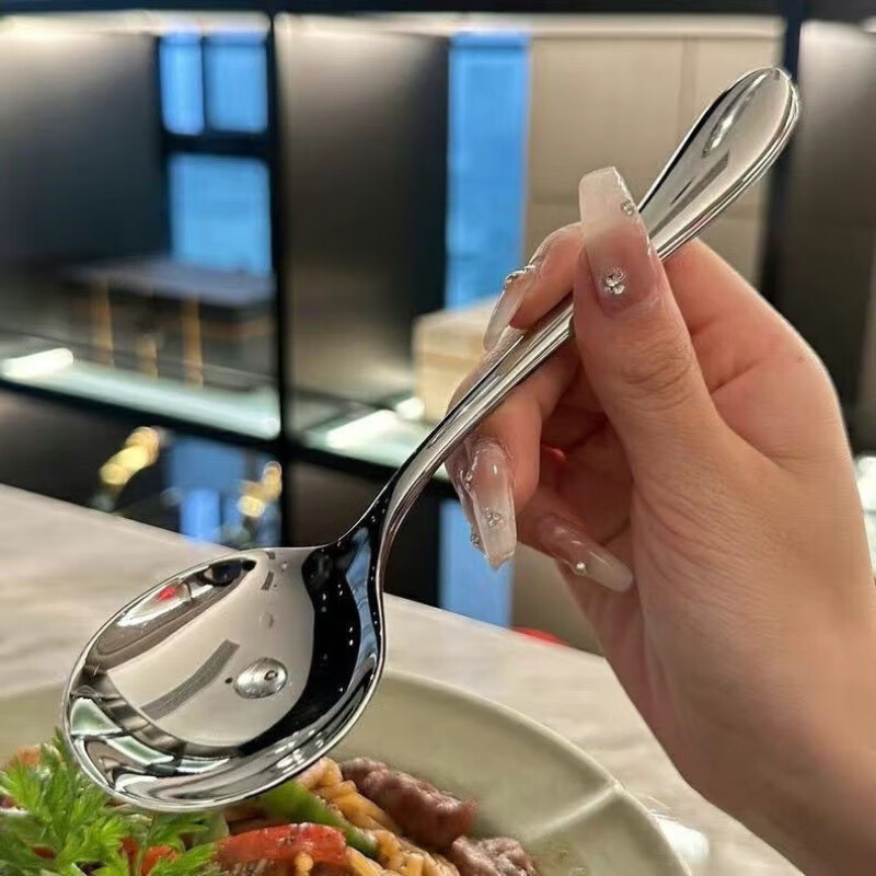 FANCYCHIC316 extra thick stainless steel dry rice spoon household thickened big head Internet celebrity eating adult spoon long. 17.5 cm long 5-pack extra thick
