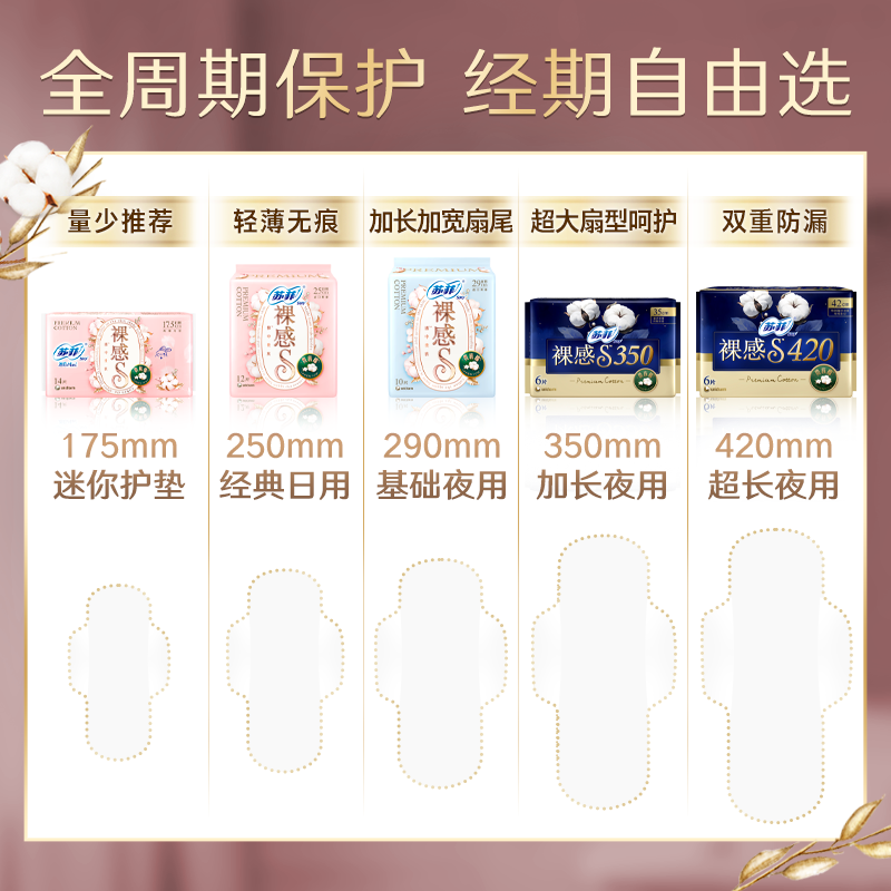 Sophie Naked S Noble Cotton Daily Sanitary Napkins 25cm*36 pieces + 17.5cm 14 pieces self-operated dry aunt napkins